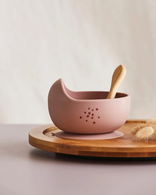 Silicone baby suction bowl with wooden spoon- Dusk