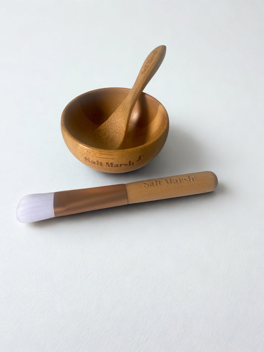 Bamboo mask bowl, spoon and brush 3pc kit